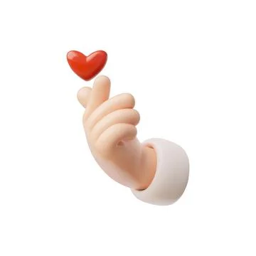Hand gesture with red heart 3D vector, cartoon emoji for social media feedback Stock Illustration