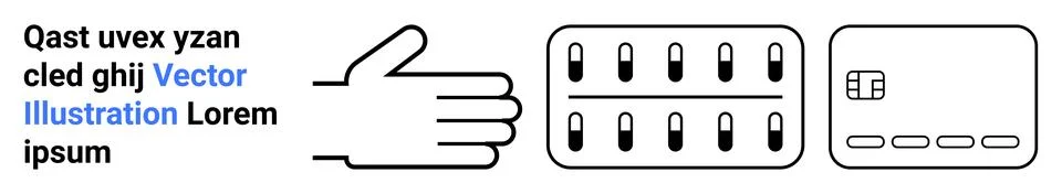 Hand Gesture, Server Rack, and Credit Card with Chip - Vector Icons Stock Illustration