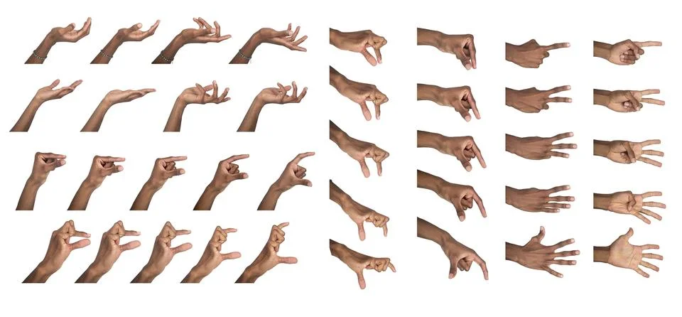 Hand gesture set. Dark-skinned male showing finger poses for counting, gras.. Stock Photos