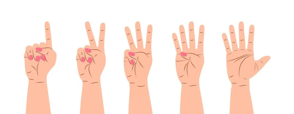 Hand gesture sign vector. Set of counting on fingers. Five wrist icons with Stock Illustration