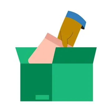 Hand gesture taking product from box packaging 库存插图