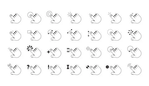 Hand gesture touch modern black and white UI element set Illustrazione stock