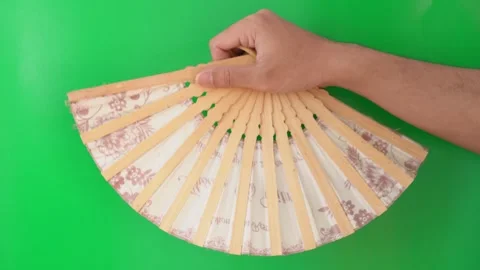 Hand gesture using fan on green background. Stock Footage 305685501