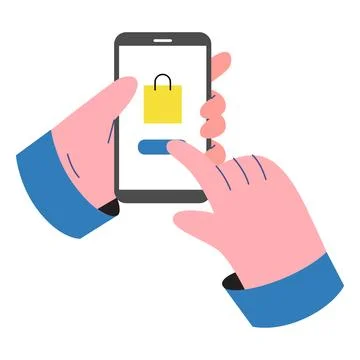 Hand gesture using mobile phone for online shopping Stock Illustration