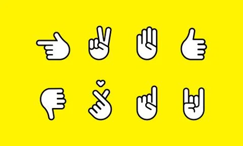 Hand gestures and sign language line icon set. Vector on isolated background. Stock Illustration