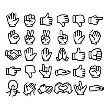 Hand Gestures and Sign Language Line Icon Set Collection Stock Illustration