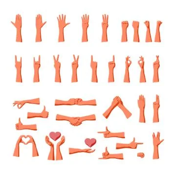 Hand gestures collection for expression of emotions and communication signals Stock Illustration