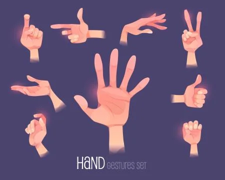 Hand gestures in different positions set isolated Stock Illustration