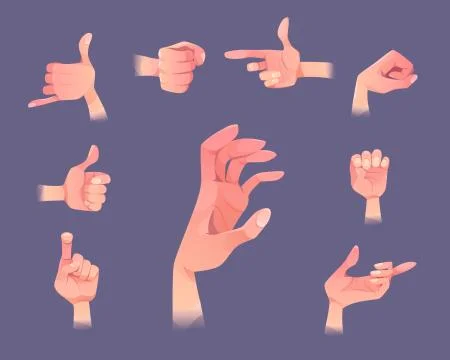 Hand gestures in different positions set isolated Stock Illustration