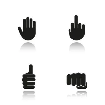 Hand gestures drop shadow black icons set Stock Illustration