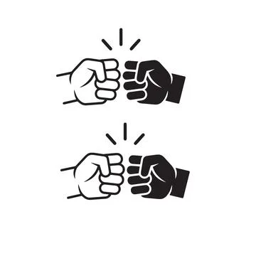 Hand gestures with fists touching and lines indicating impact or collision .. Stock Illustration