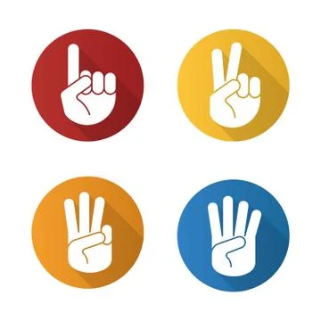 Hand gestures flat design long shadow icons set Stock Illustration