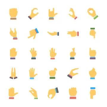 Hand Gestures Flat Icons Set Stock Illustration