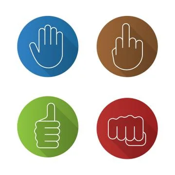 Hand gestures flat linear long shadow icons set Stock Illustration