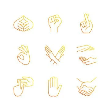 Hand gestures gradient linear vector icons set 스톡 일러스트