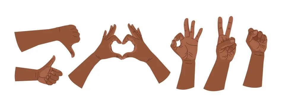 Hand gestures. Hands human gestures set. Different human finger gesture signs Stock Illustration