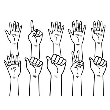 Hand gestures icon set showing various count and sign language movements bold Illustrazione stock
