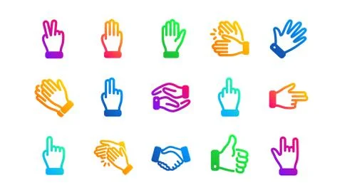 Hand gestures icons. Handshake, Clapping hands, Victory. Classic set. Vector イラスト素材