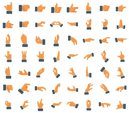 Hand gestures icons set flat vector. Shake finger Stock Illustration