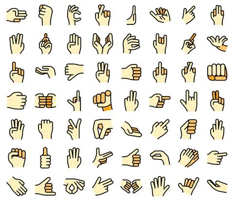 Hand gestures icons set vector flat Stock Illustration