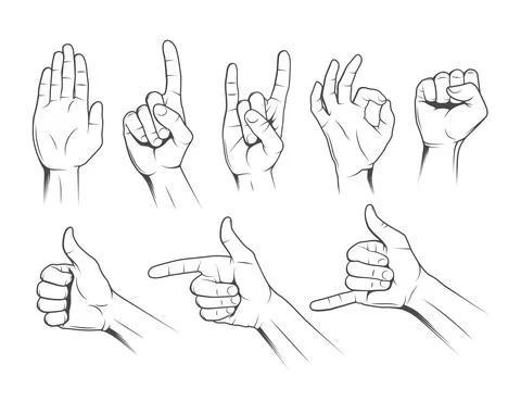 Hand Gestures Illustrations Set Stock Illustration