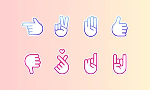 Hand gestures line stickers. Vector on isolated background. EPS 10 Stock Illustration