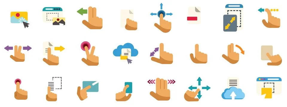Hand gestures performing actions on touch screen devices Illustrazione stock