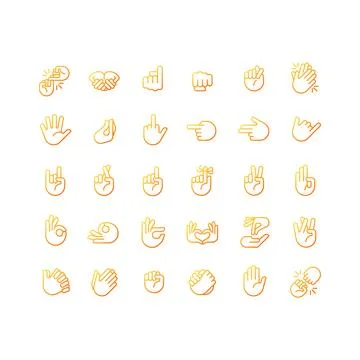 Hand gestures pixel perfect gradient linear vector icons set Stock Illustration
