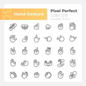 Hand gestures pixel perfect linear icons set イラスト素材
