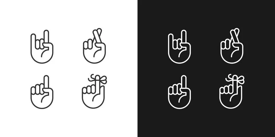 Hand gestures pixel perfect linear icon for dark themes set for dark, light mode 스톡 일러스트