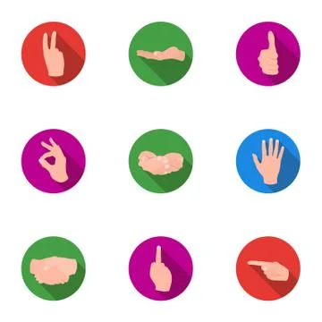 Hand gestures set icons in flat style. Big collection of hand gestures vector Stock Illustration