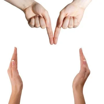 Hand Gestures Set Pointing Down V-Shape and Open Framing Hands Isolated Stock Photos