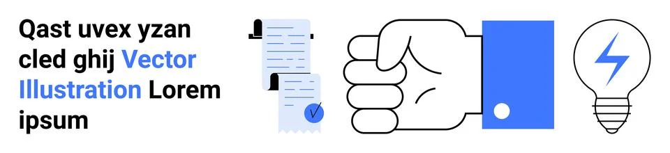 Hand Gesturing Doing List with Paper Documents and Light Bulb Illustrazione stock
