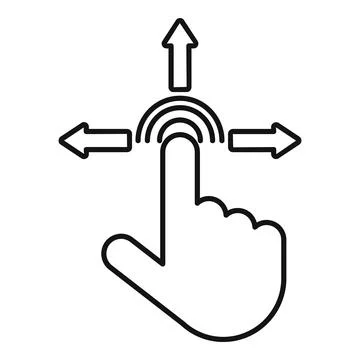 Hand gesturing multi directional touch screen control with arrows, Stock Illustration