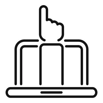 Hand gesturing over laptop touchpad pointing up index finger Stock Illustration