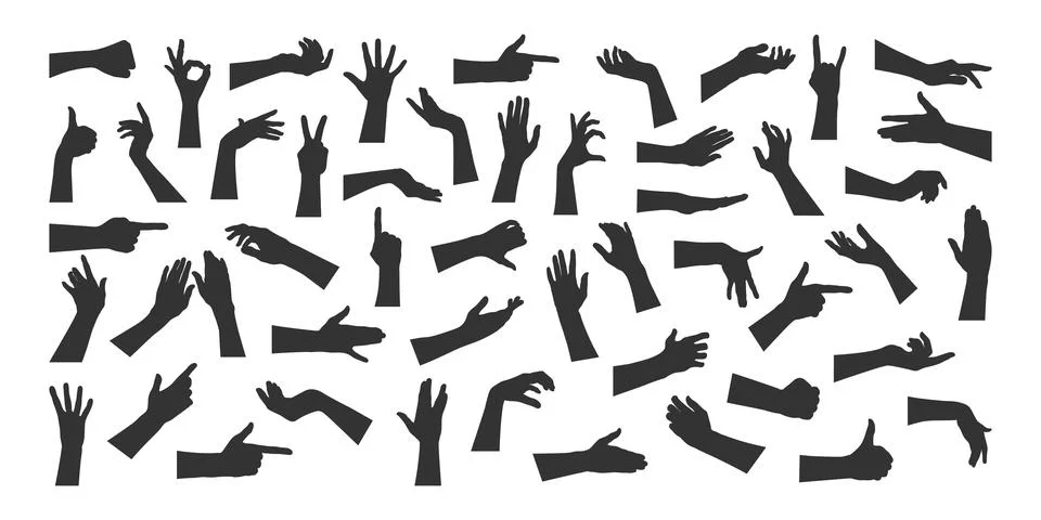 Hand gesturing silhouettes. Set of different hand gestures Stock Illustration