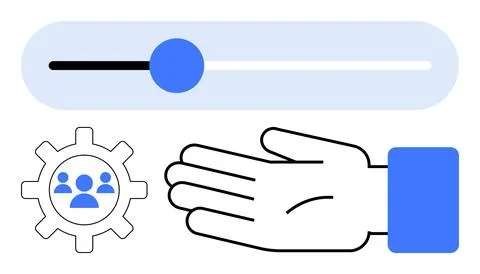 Hand Gesturing Towards Adjustable Slider Control and Gear Symbol with Team Ic イラスト素材