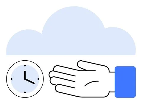 Hand Gesturing Towards Cloud and Clock Emphasizing Digital Time Management .. Illustrazione stock