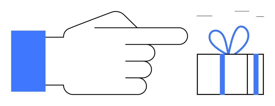 Hand Gesturing Towards Gift Box with Bow, Emphasizing Direction and Attention 스톡 일러스트