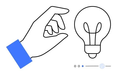 Hand Gesturing Towards Light Bulb Symbolizing Idea Generation and Innovation Stock Illustration