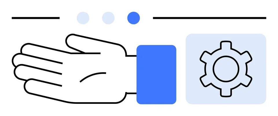 Hand Gesturing Towards Settings Icon with Blue Circles Indicating Interaction Illustrazione stock
