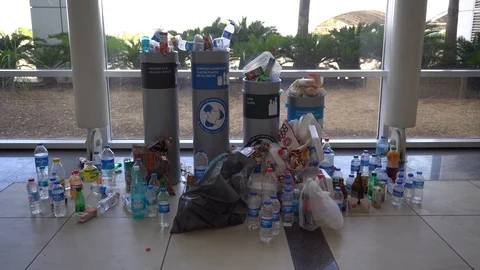 Hand Getting Plastic Bottles To Dispose In Garbage Bag Ready To Recycle. Stock Footage 121508000