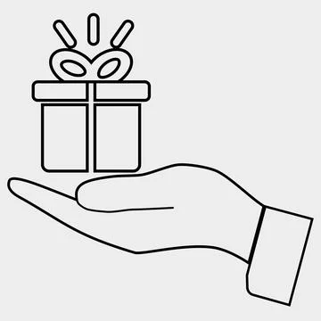 Hand with gift box icon Illustration