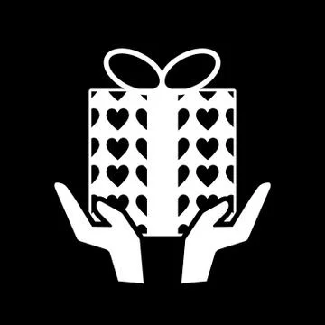 Hand with gift solid icon. Hands holding present with hearts wrap vector イラスト素材