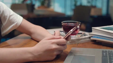 Hand of girl using smartphone Stock Footage 137226143