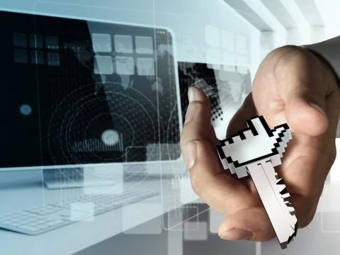 Hand gives internet access key Illustrazione stock