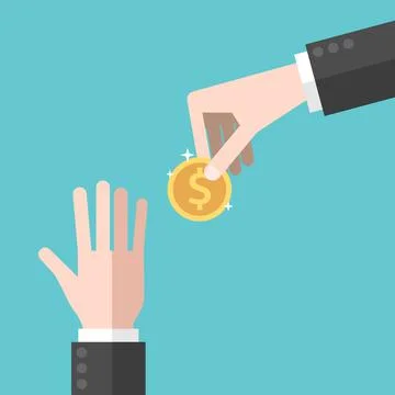 Hand giving coin Stock Illustration