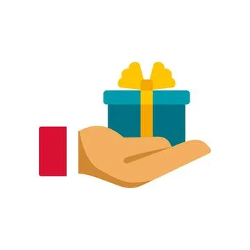 Hand giving gift box present flat icon vector Stock Illustration