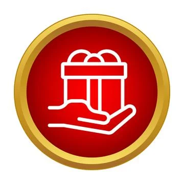 Hand giving gift box present icon button Illustrazione stock