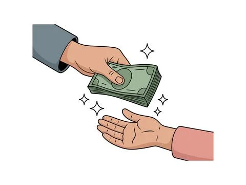 Hand Giving Money Stack Payment Transaction Vector Illustration Stock Illustration